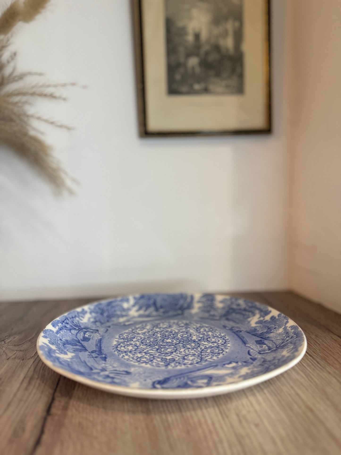 Blue and White Tree Illustration Plate
