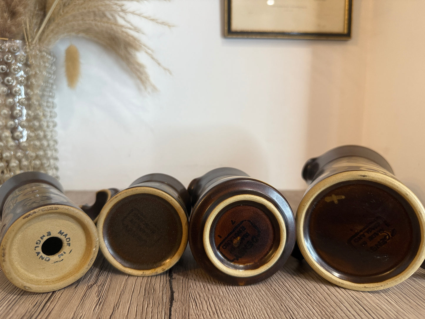 Set of 4 Denby Brown Flower Retro Jugs, Pot and Shaker