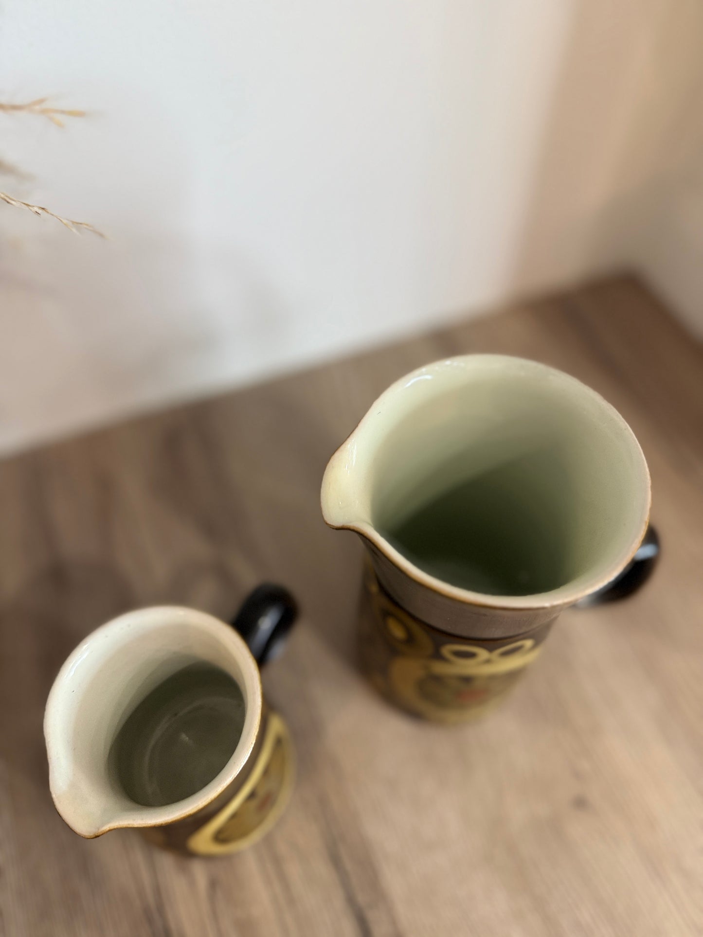 Set of 4 Denby Brown Flower Retro Jugs, Pot and Shaker