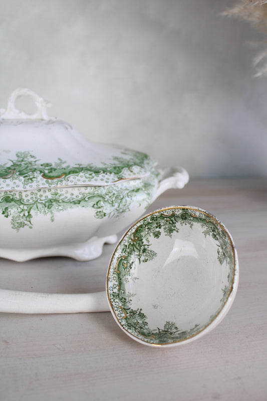 Waterloo Potteries Cromer Tureen with Serving Ladle in Green Leaf Design