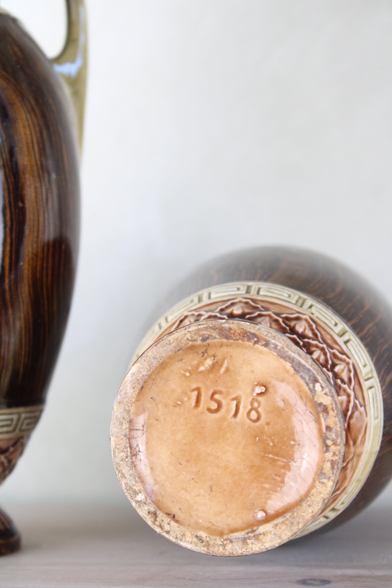 Pair of Italian Wood Effect Marbled Brown Vases