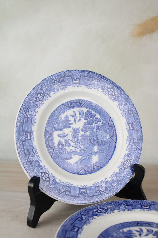 Set of 4 Old Willow Blue and White Side Plates