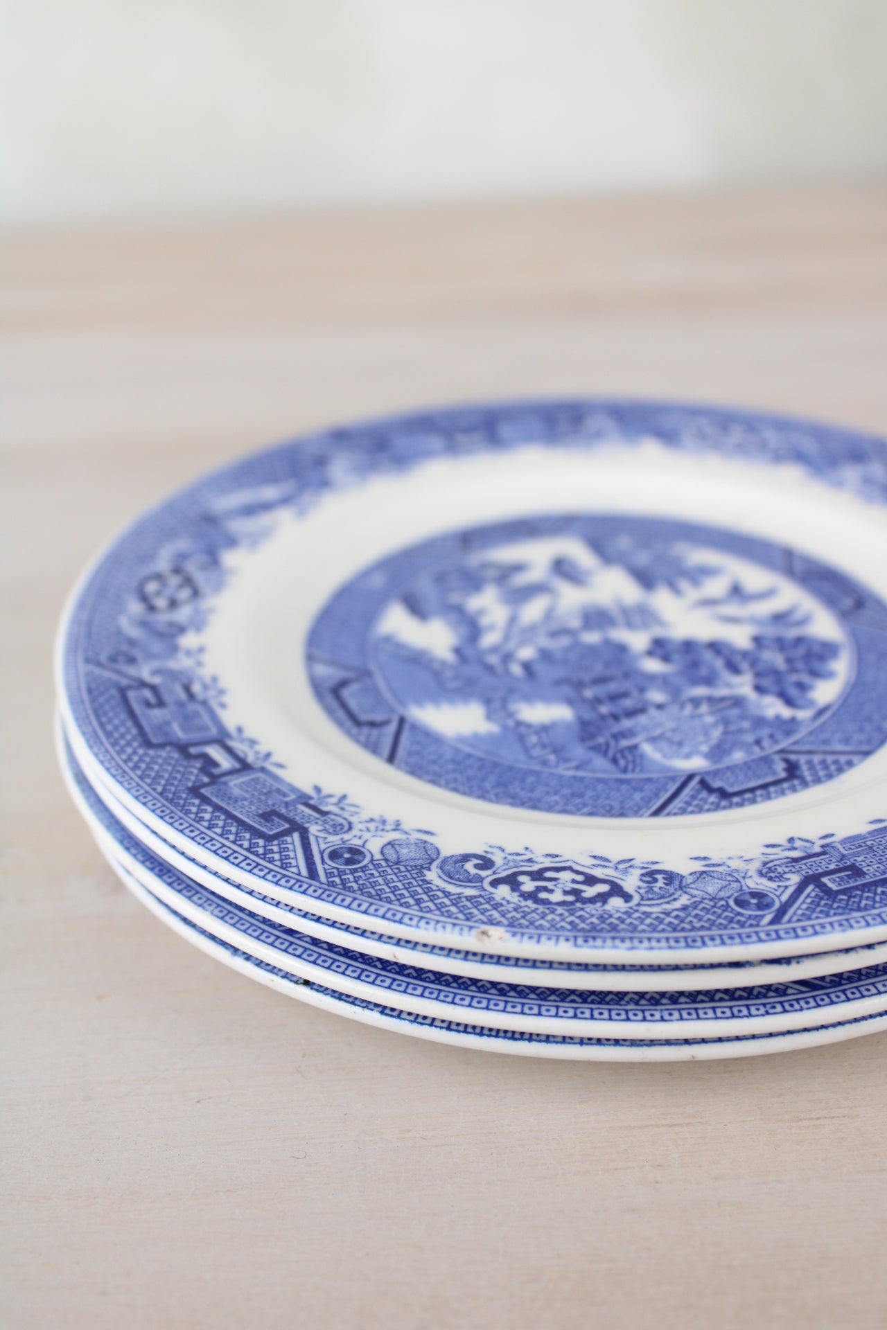 Set of 4 Old Willow Blue and White Side Plates