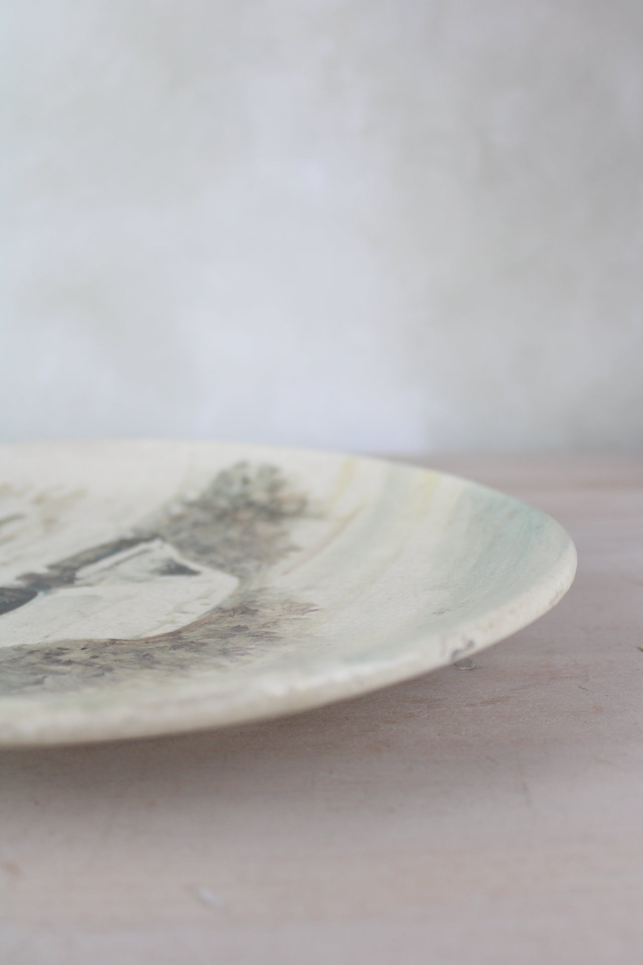 1950s Hanging Handmade Plate with House Painting