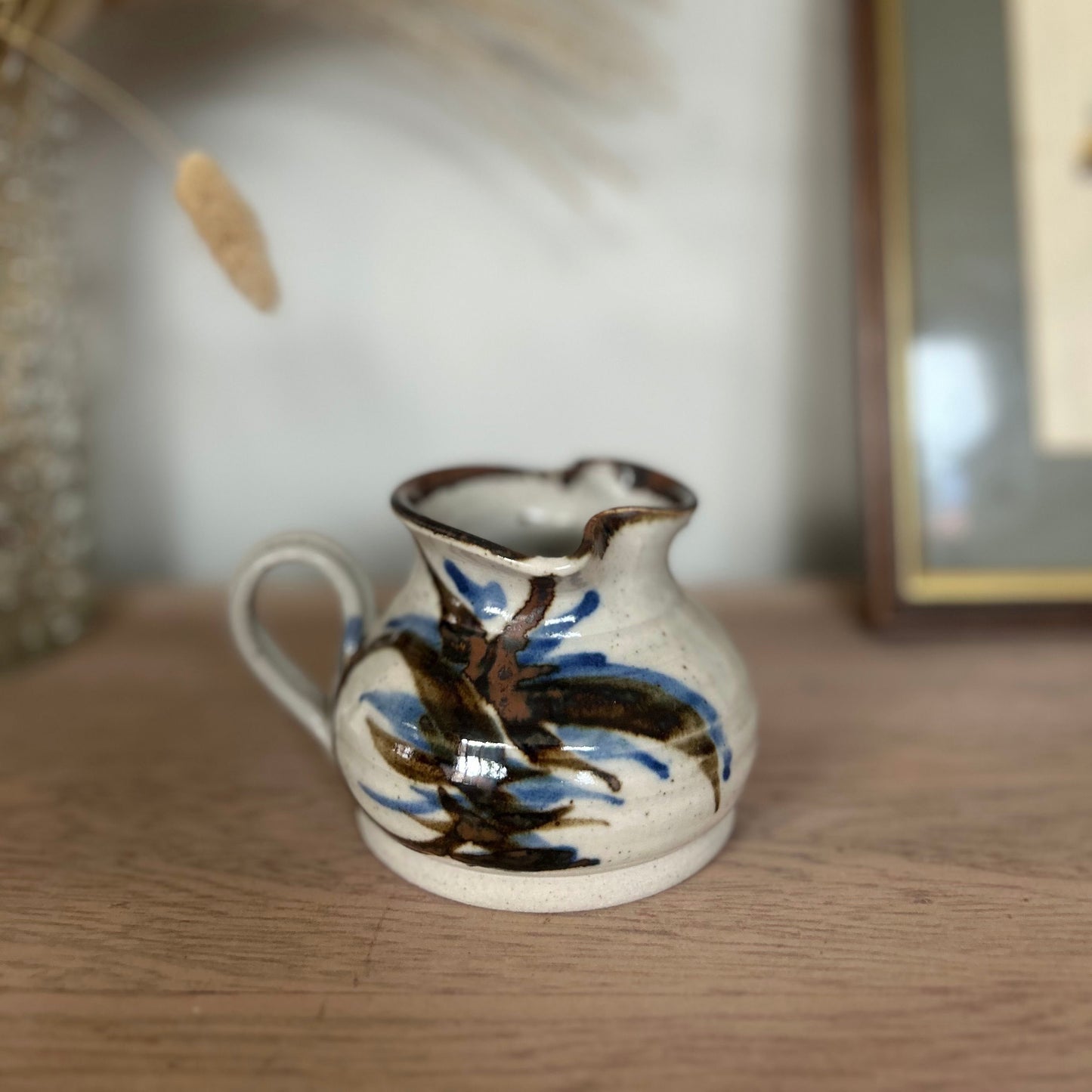 Handmade Vintage Floral Painted Ceramic Pottery Jug