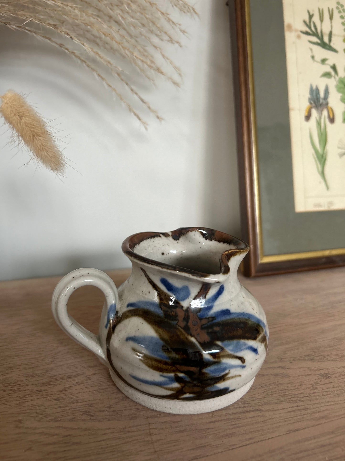 Handmade Vintage Floral Painted Ceramic Pottery Jug