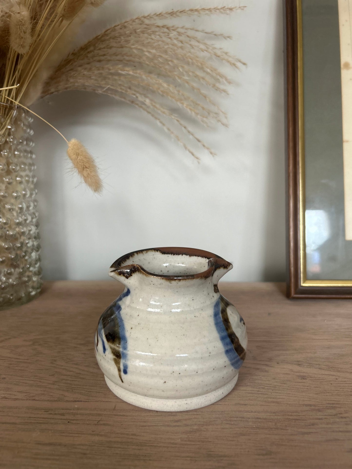 Handmade Vintage Floral Painted Ceramic Pottery Jug