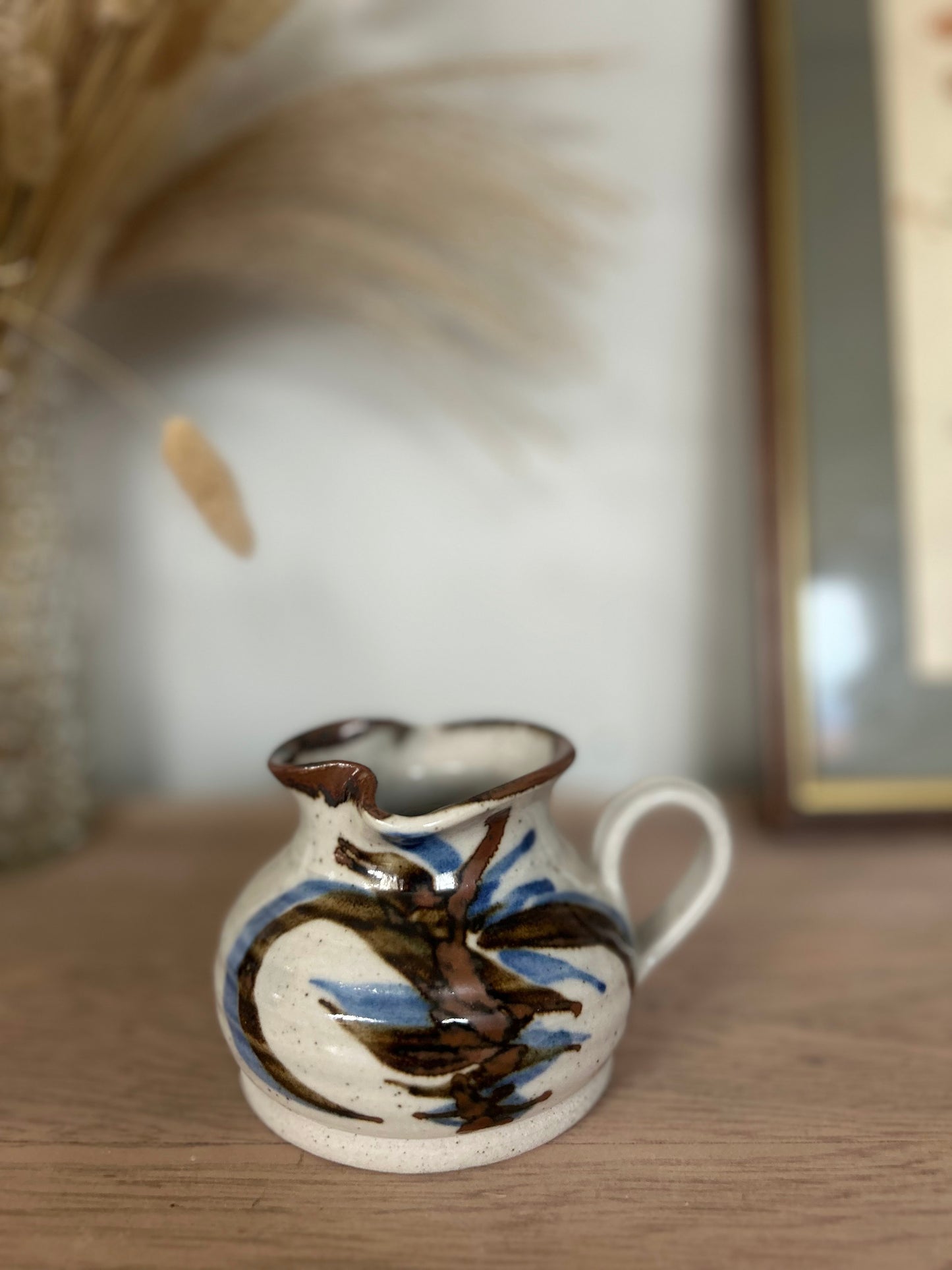 Handmade Vintage Floral Painted Ceramic Pottery Jug