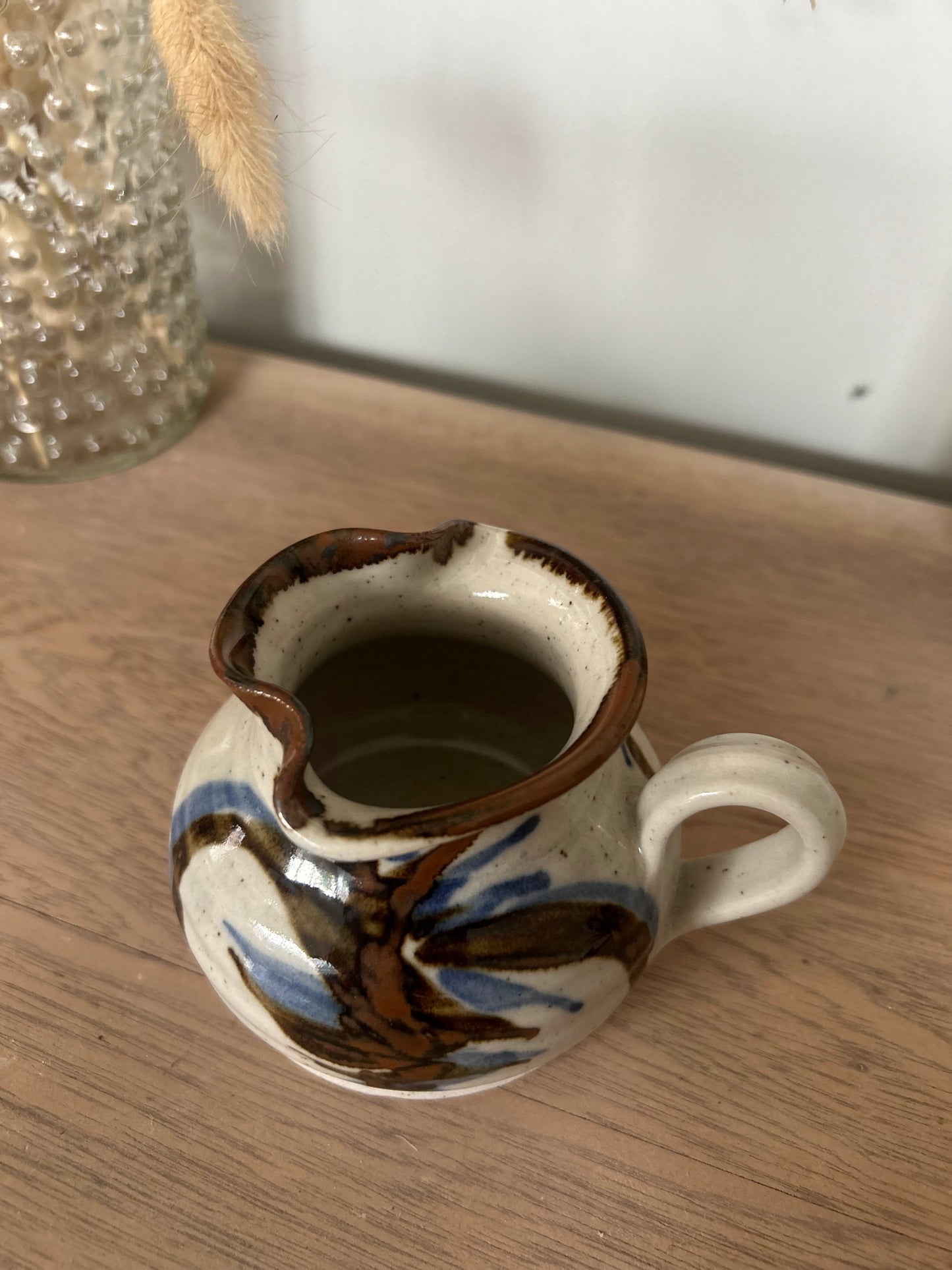 Handmade Vintage Floral Painted Ceramic Pottery Jug