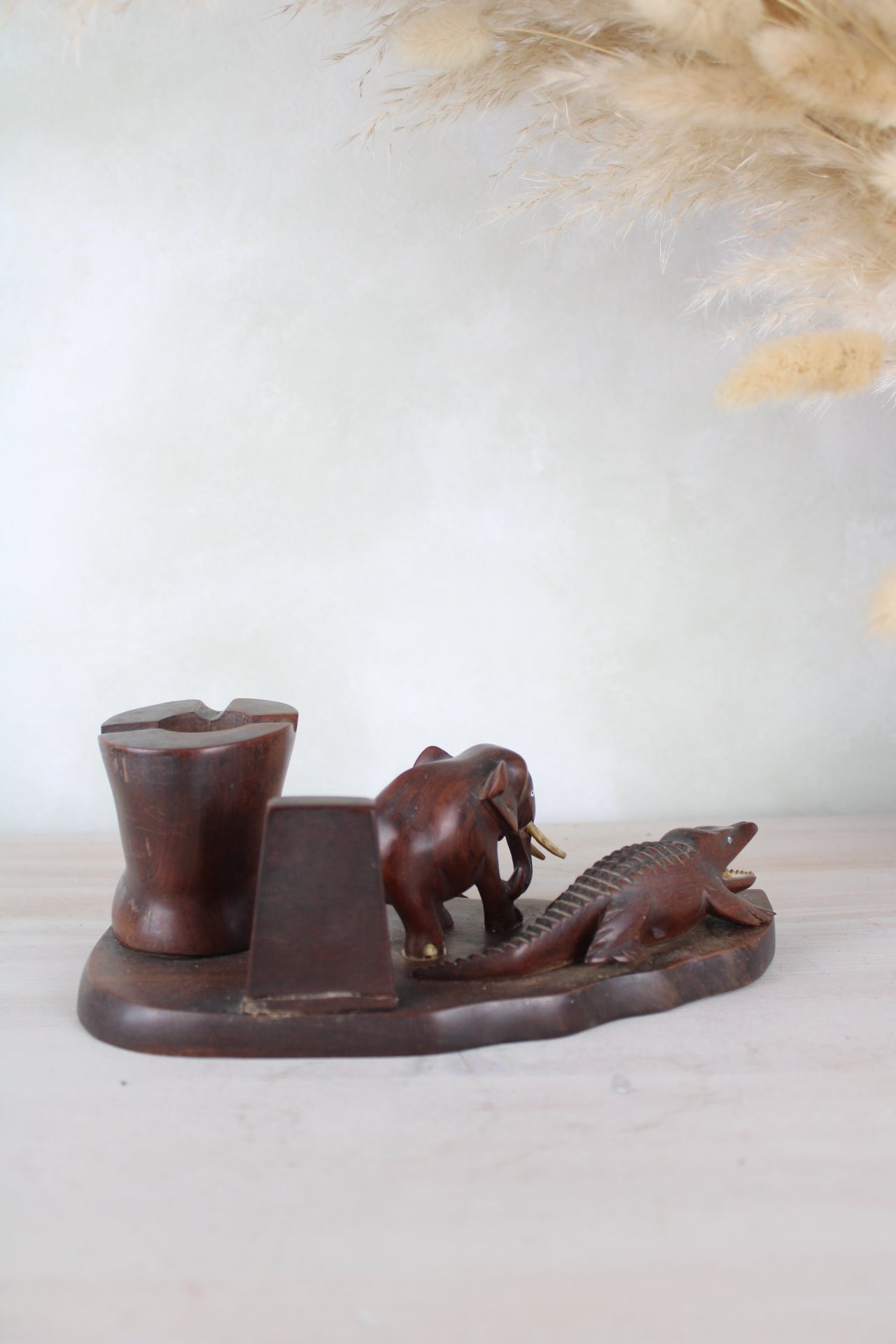 Wooden Smoking Stand Ashtray Incense Stand with Elephant