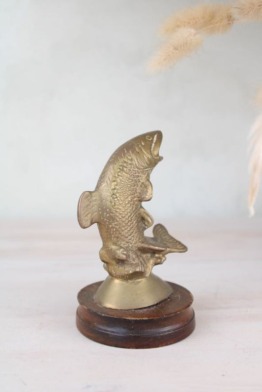 Brass Fish Figurine on a Wooden Base