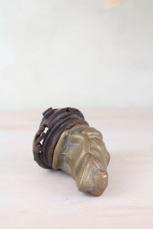 Brass Frog Figurine on a Wooden Base