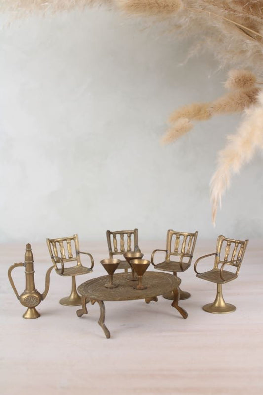 Set of Miniature Brass Chairs and a Table