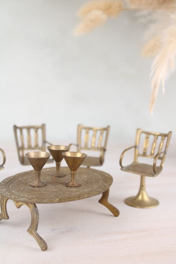 Set of Miniature Brass Chairs and a Table