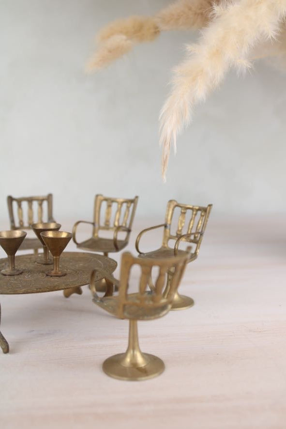 Set of Miniature Brass Chairs and a Table