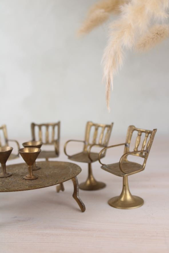 Set of Miniature Brass Chairs and a Table