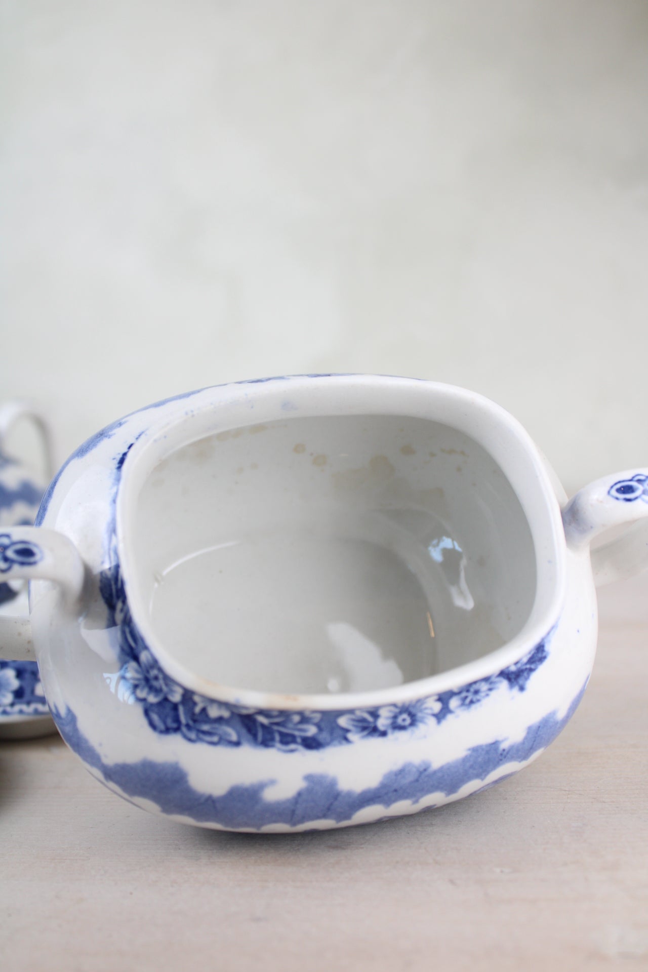 Burslem Woods & Sons Woodland Blue and White Sugar Bowls with Lids