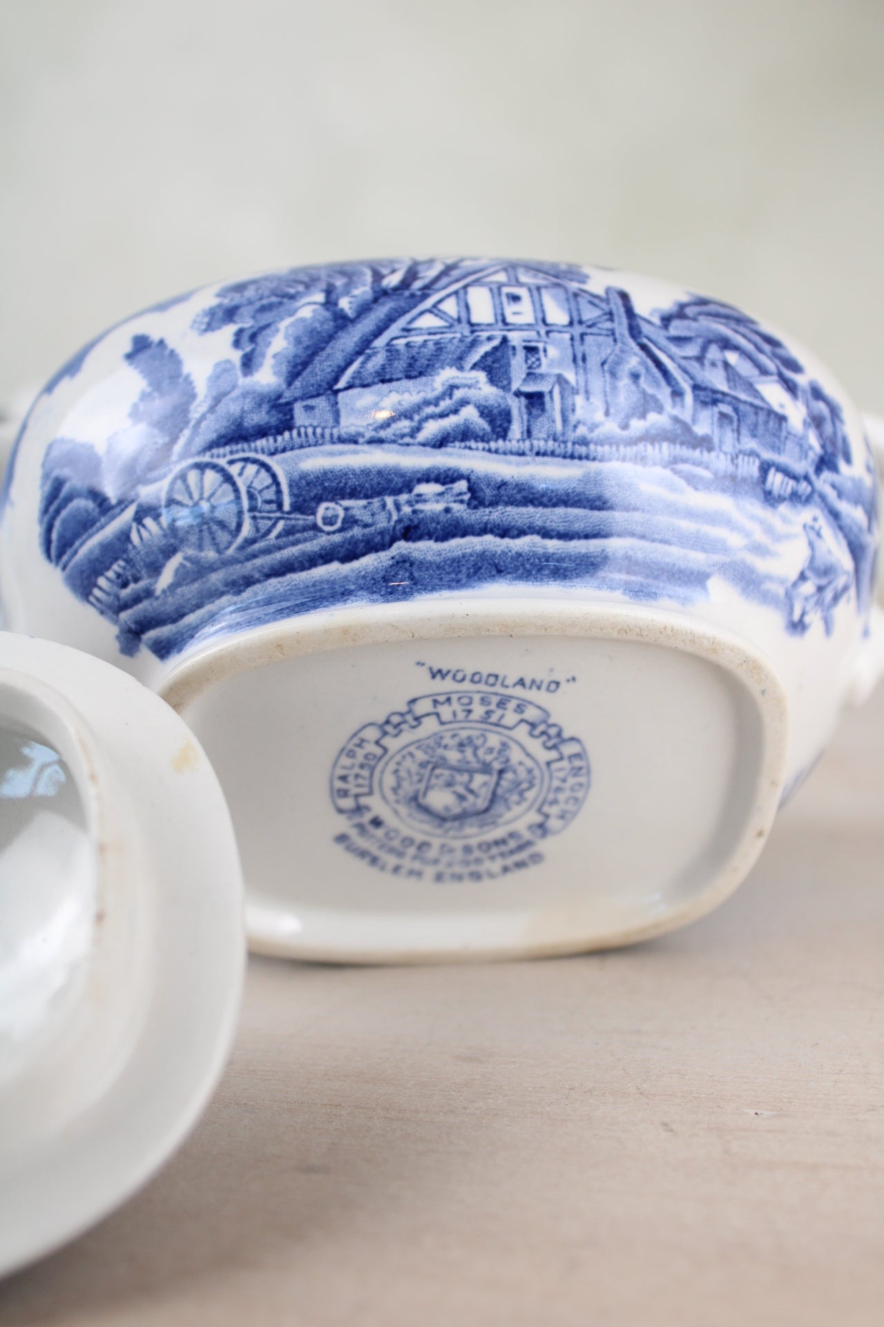 Burslem Woods & Sons Woodland Blue and White Sugar Bowls with Lids