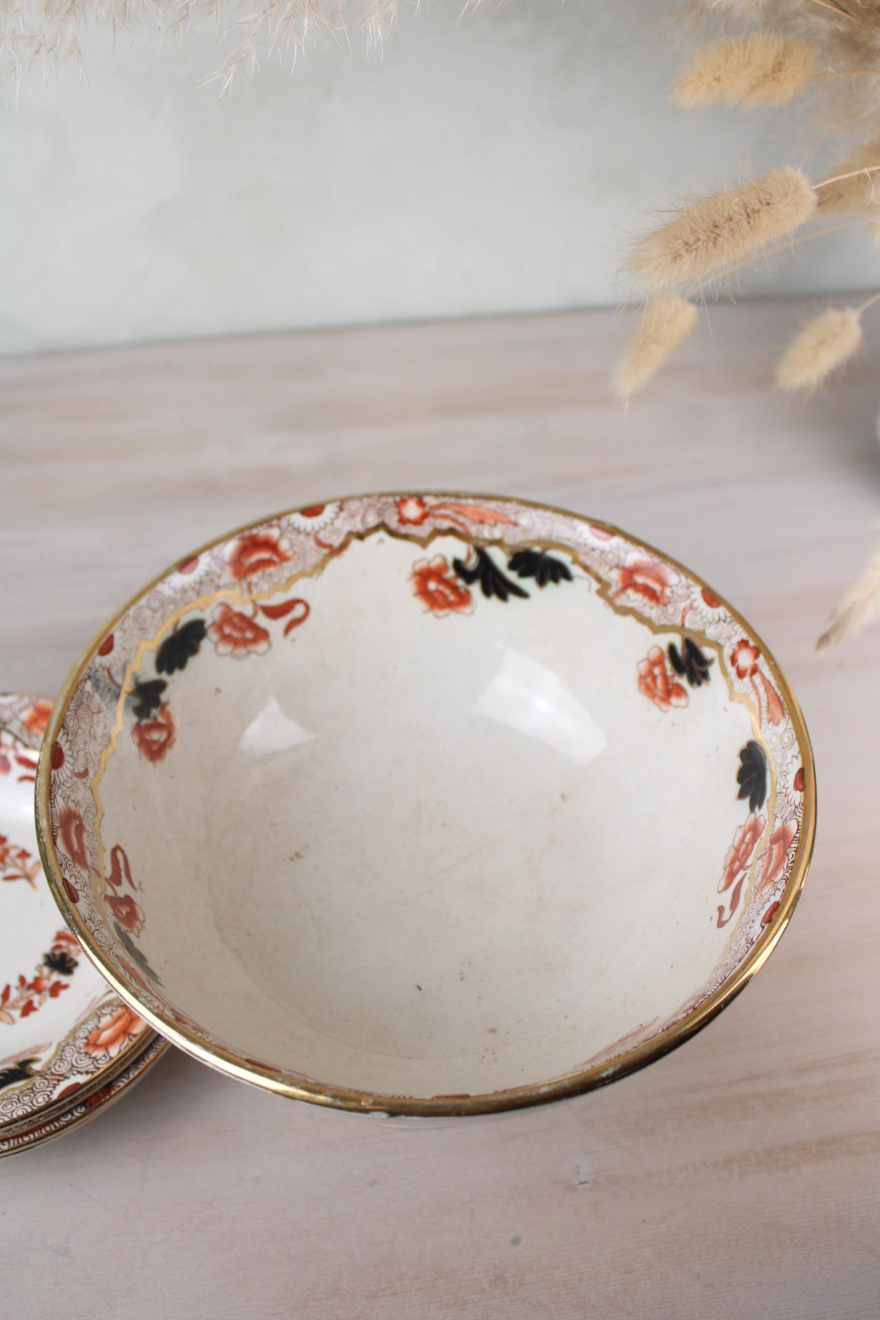 Orange and Black Vintage Dessert Set, of 4 Serving Bowls and a Large Bowl