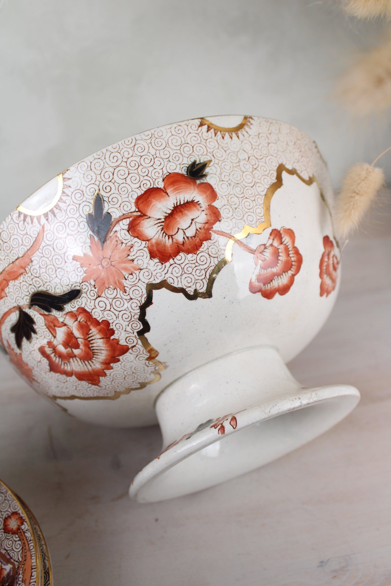 Orange and Black Vintage Dessert Set, of 4 Serving Bowls and a Large Bowl