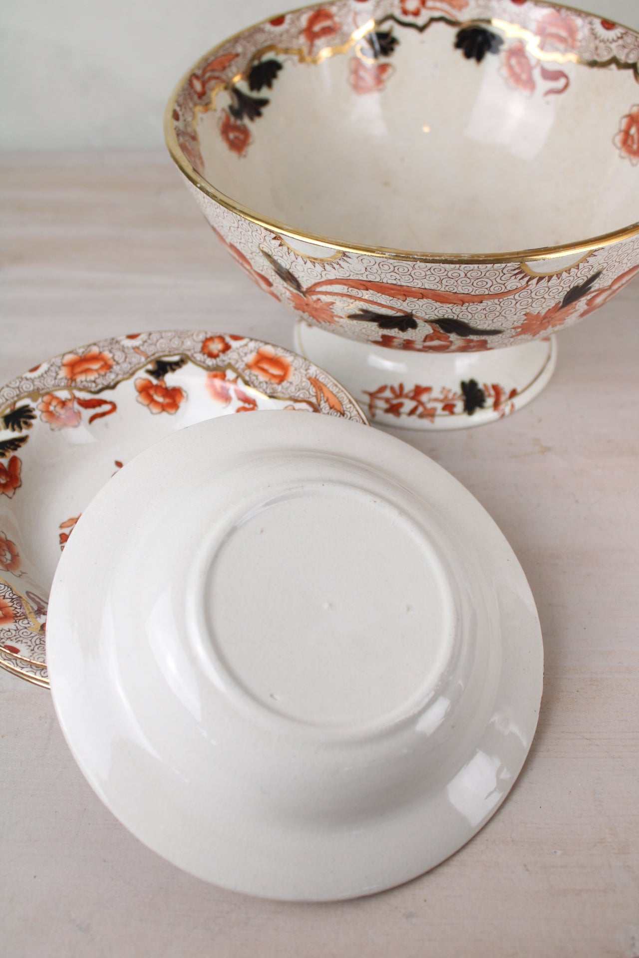 Orange and Black Vintage Dessert Set, of 4 Serving Bowls and a Large Bowl