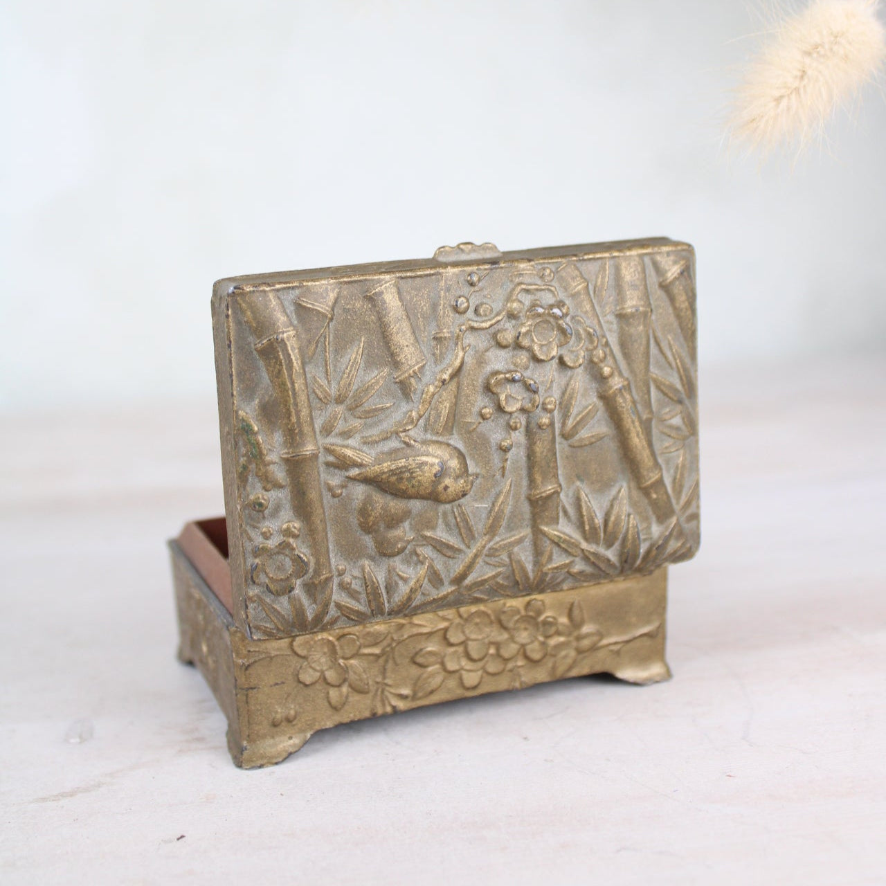 Metal Bamboo and Bird Jewellery Box