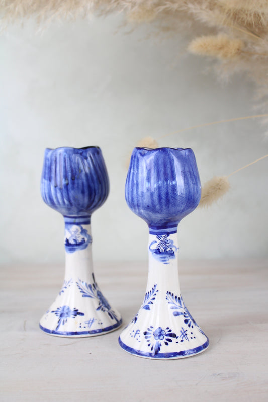 Pair of Delft Blue and White Candlesticks