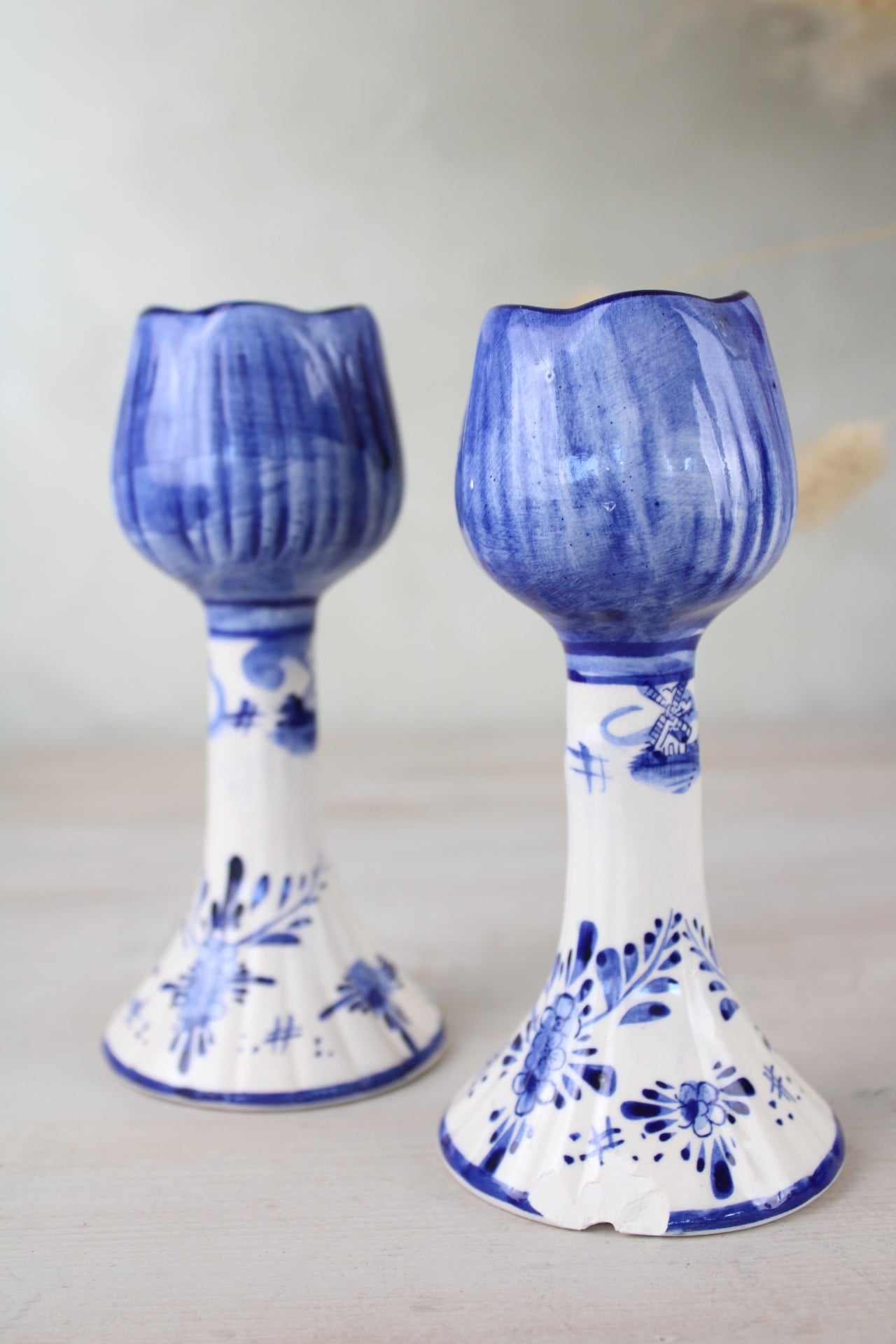 Pair of Delft Blue and White Candlesticks