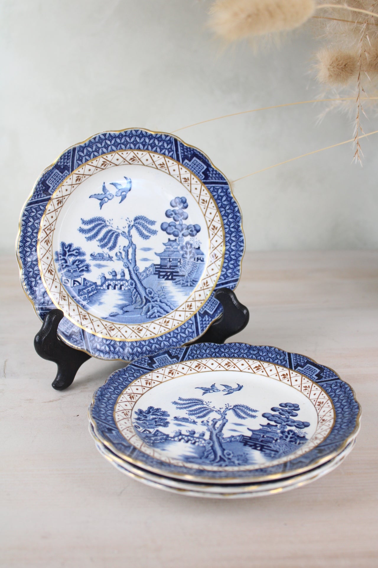 Set of 4 Booths Old Willow Blue and White Side Plates