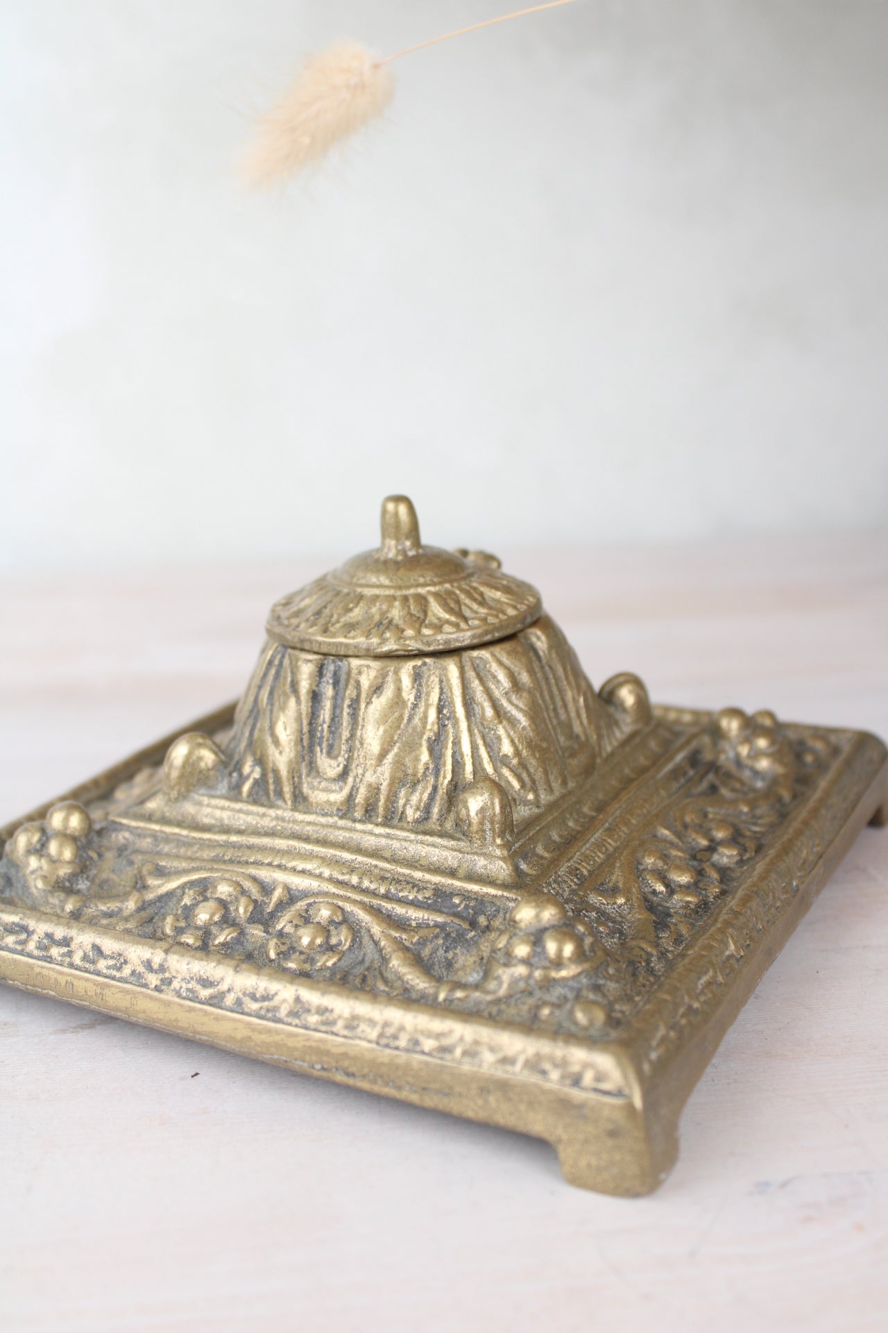 Heavy Brass Vintage Inkwell