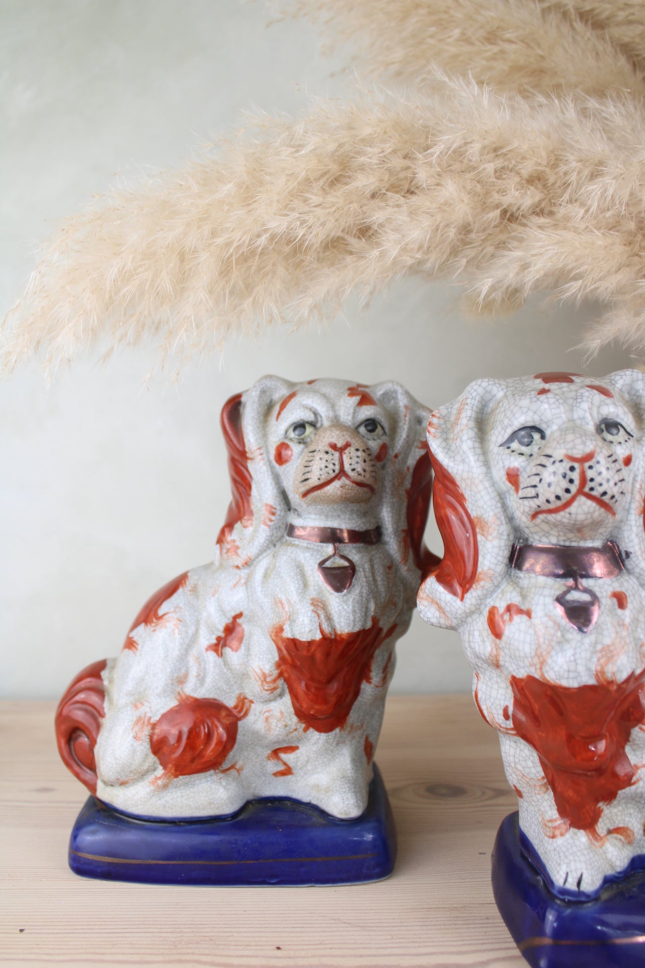 Red and Blue Pair of Staffordshire Dogs