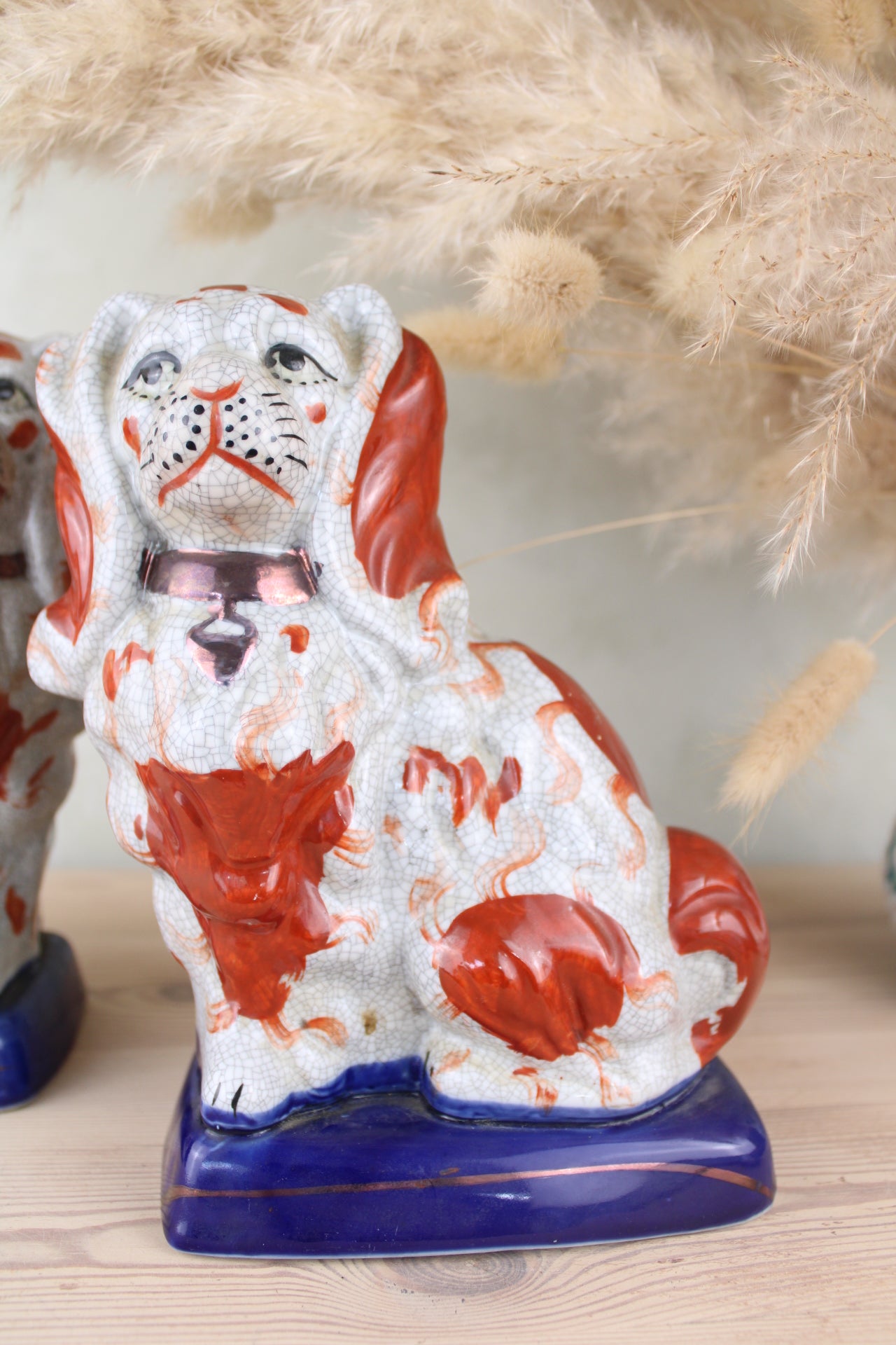Red and Blue Pair of Staffordshire Dogs