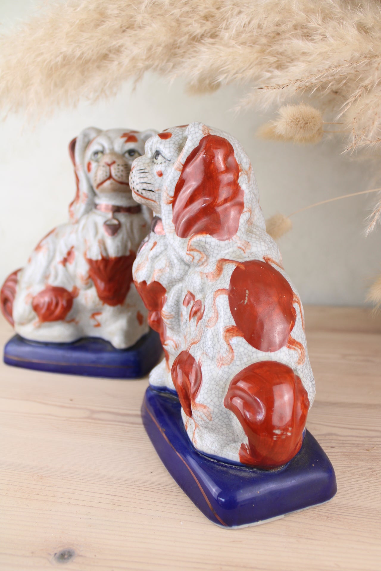 Red and Blue Pair of Staffordshire Dogs
