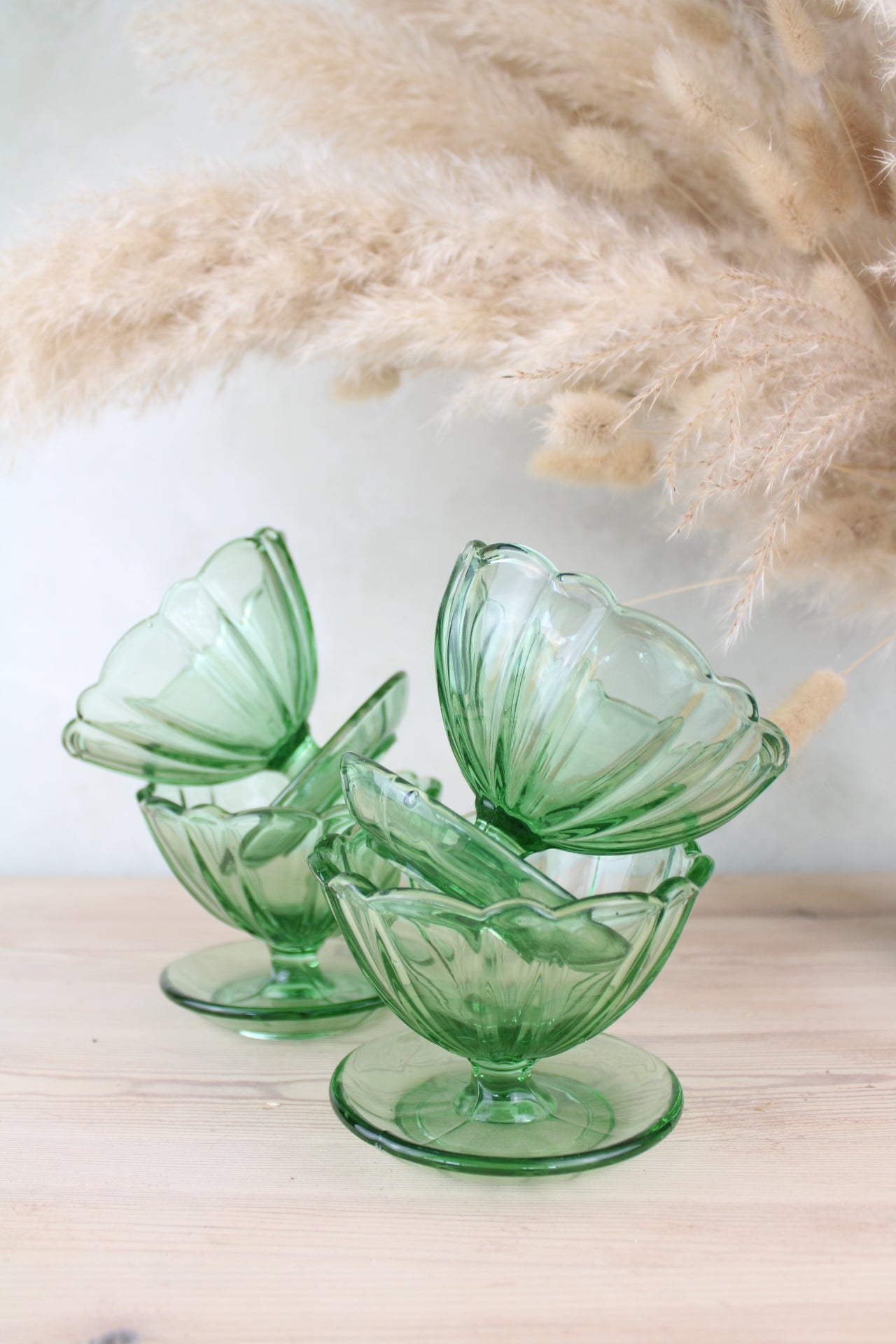 Set of 4 Green Glass Sundae Bowls
