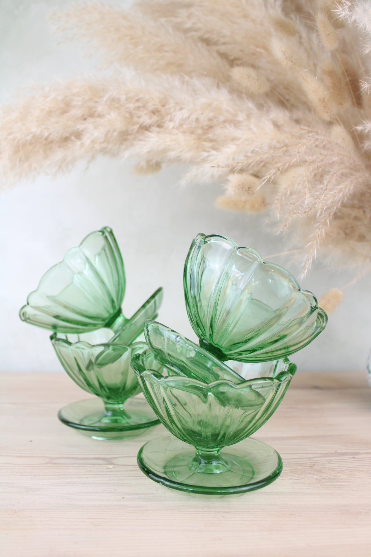 Set of 4 Green Glass Sundae Bowls