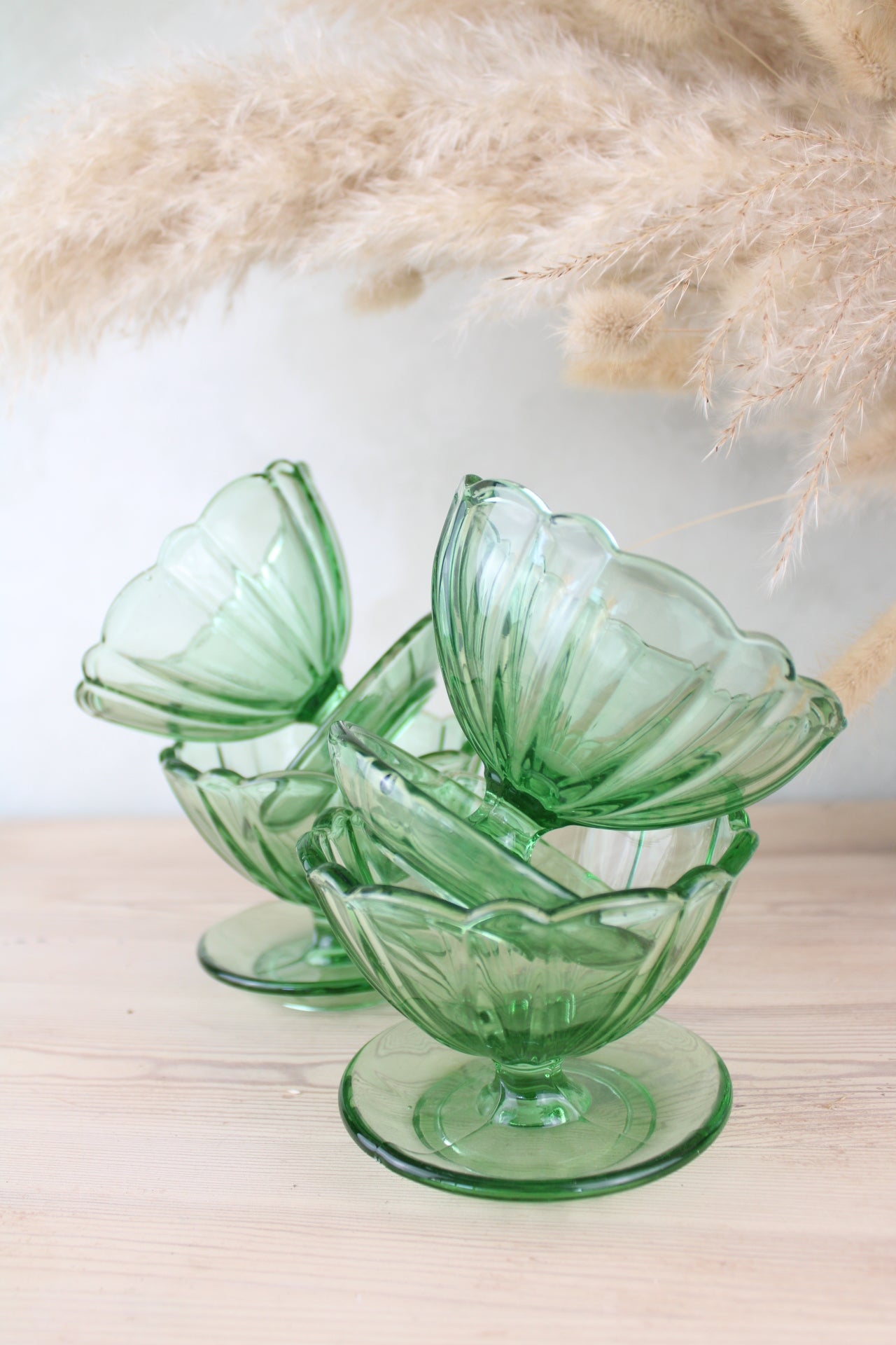 Set of 4 Green Glass Sundae Bowls