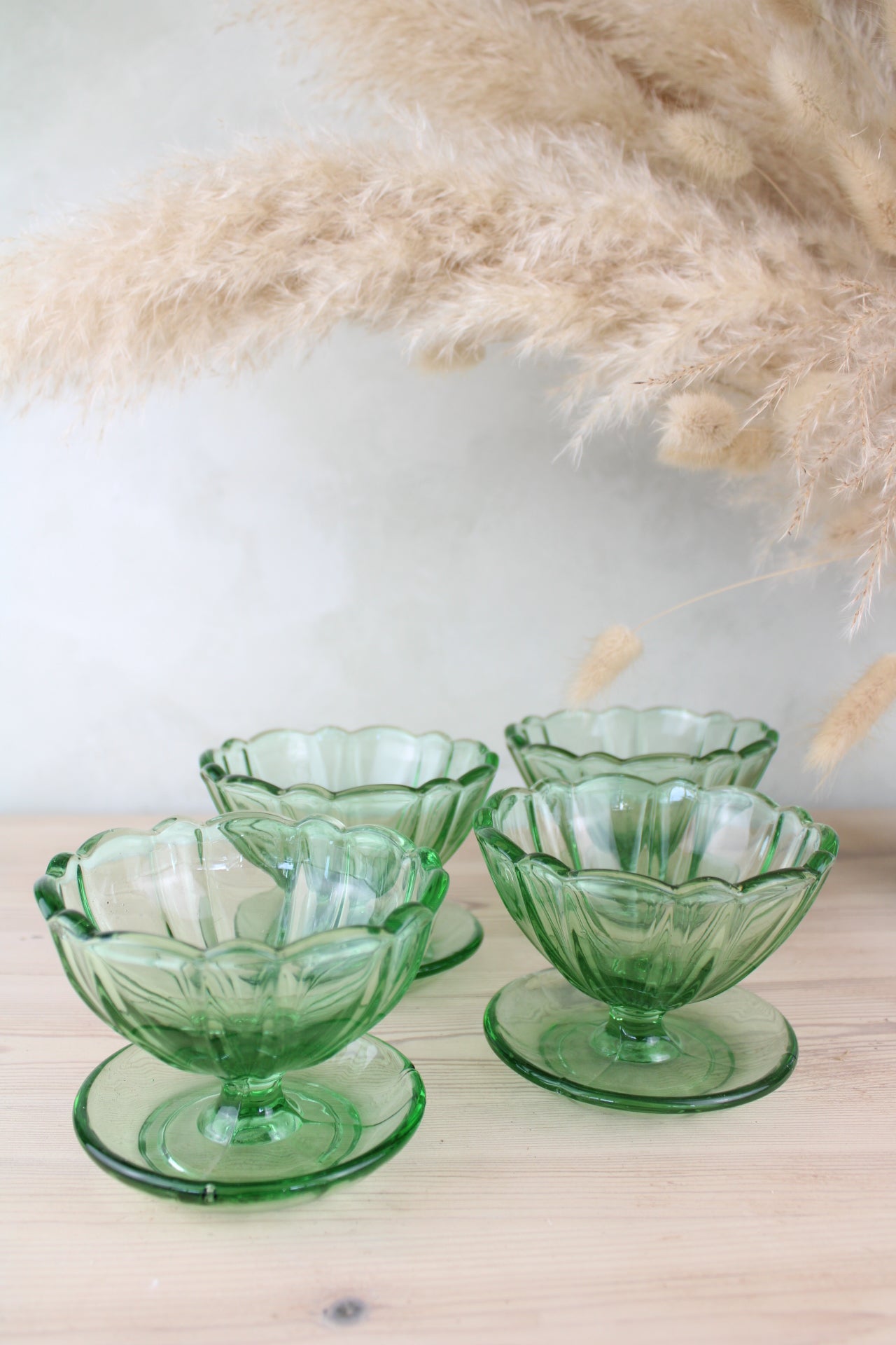 Set of 4 Green Glass Sundae Bowls