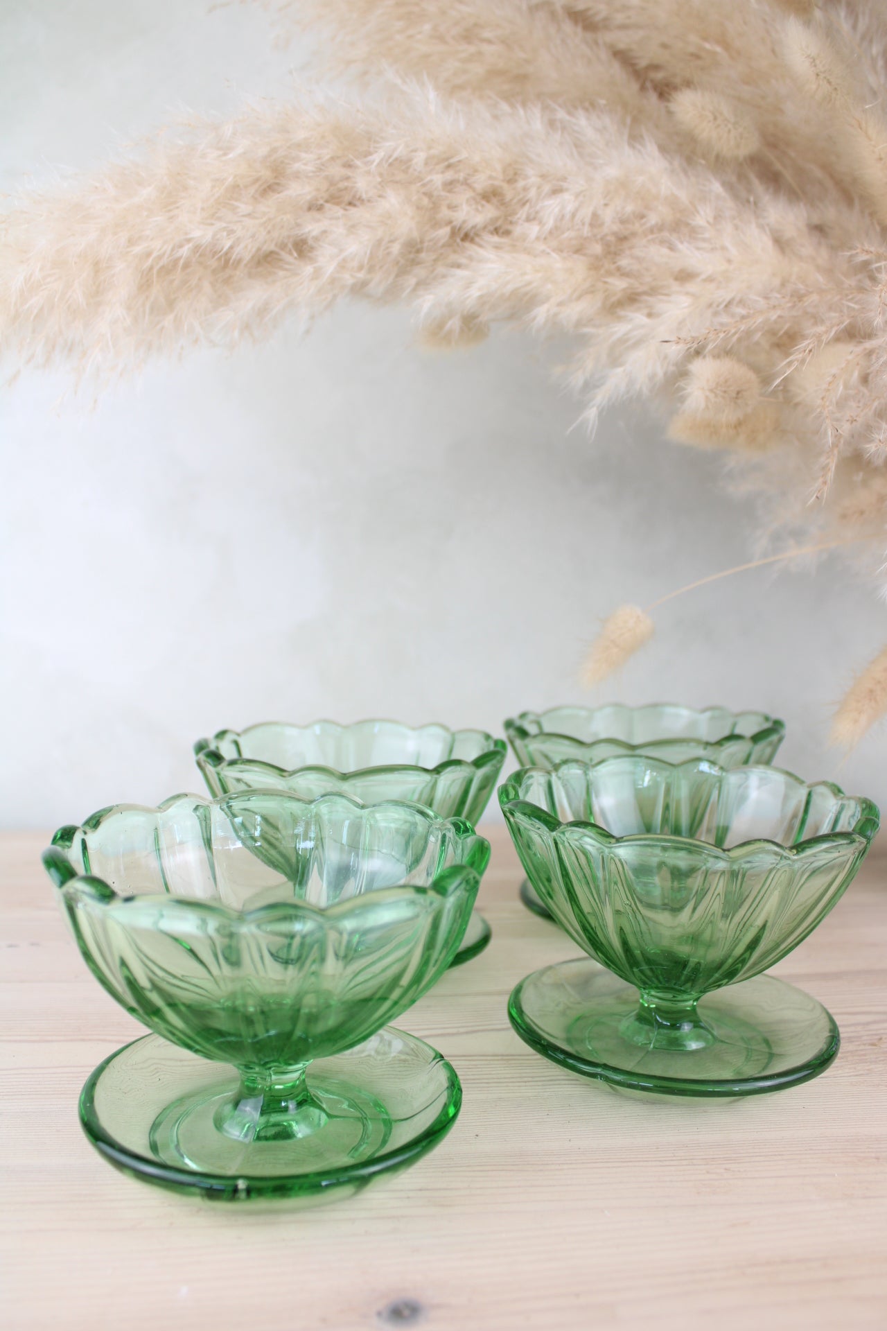 Set of 4 Green Glass Sundae Bowls
