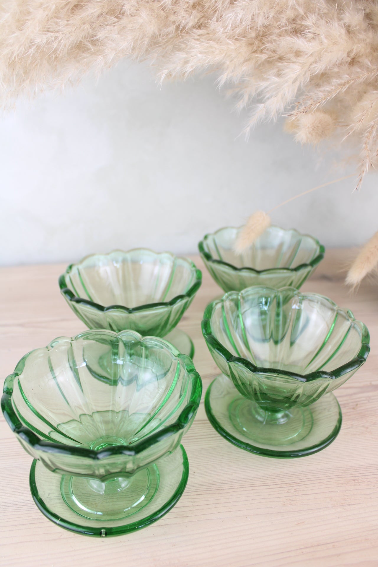 Set of 4 Green Glass Sundae Bowls