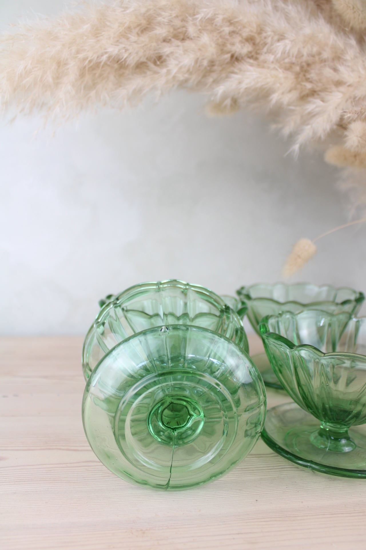 Set of 4 Green Glass Sundae Bowls