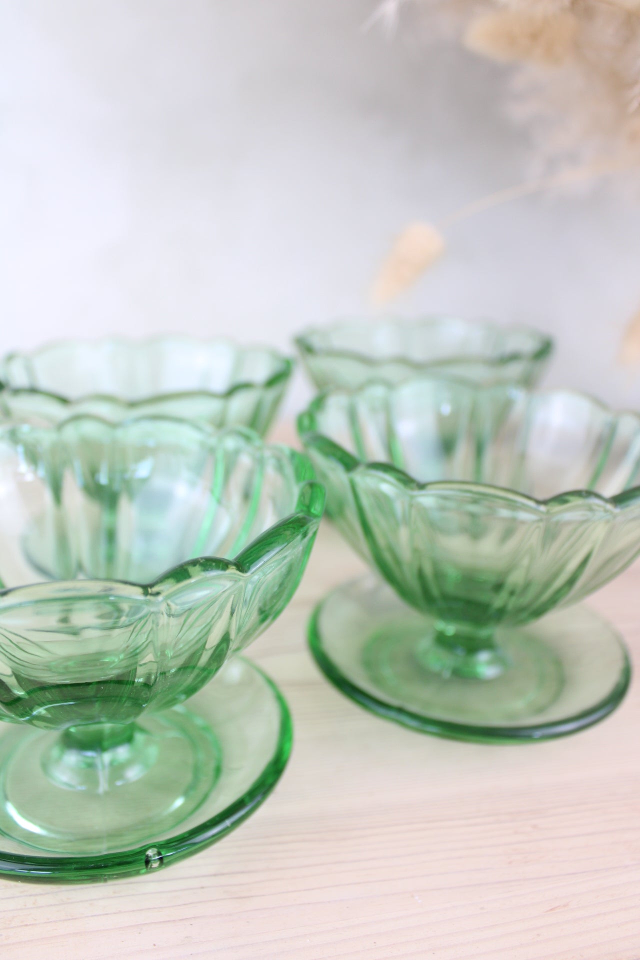 Set of 4 Green Glass Sundae Bowls