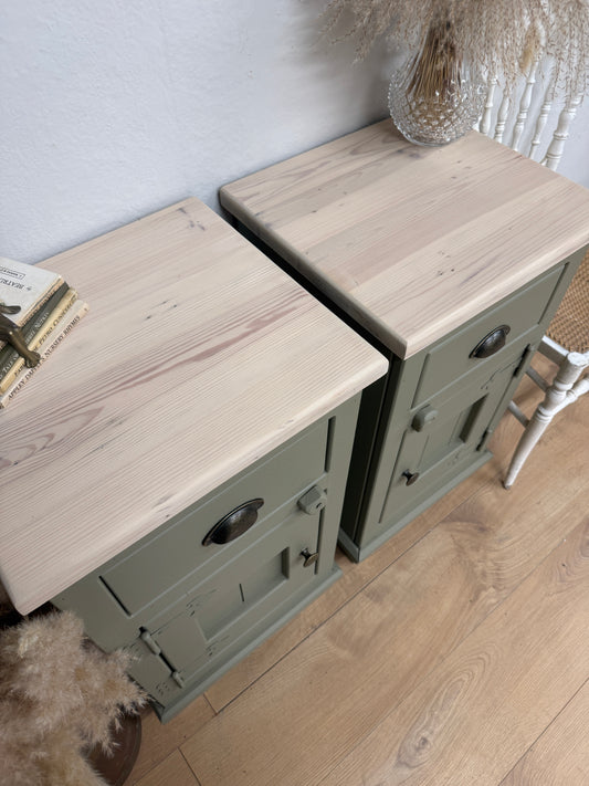 Pair of Rustic Solid Pine Bedside Cabinets