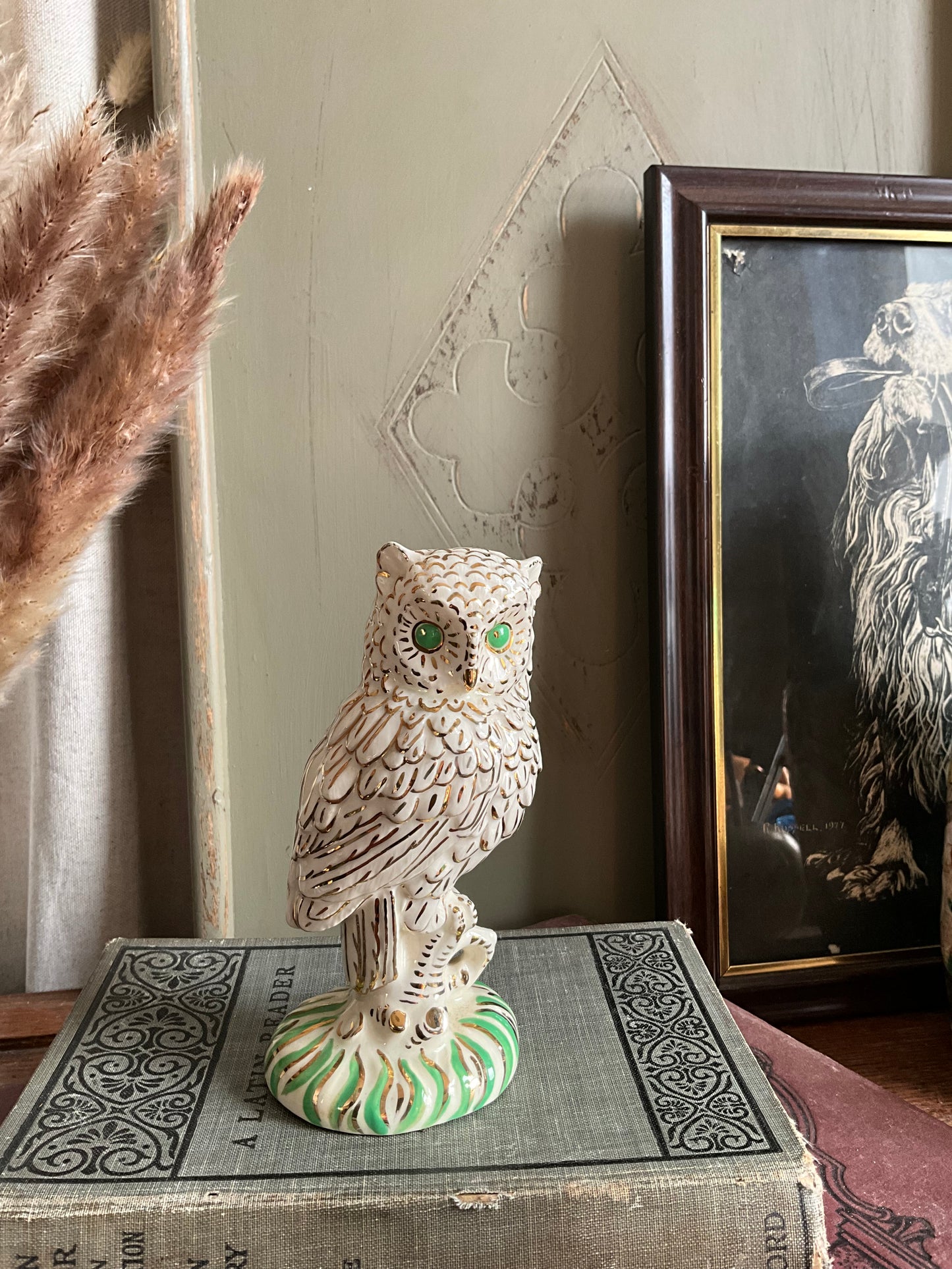 Vintage porcelain gold owl figurine