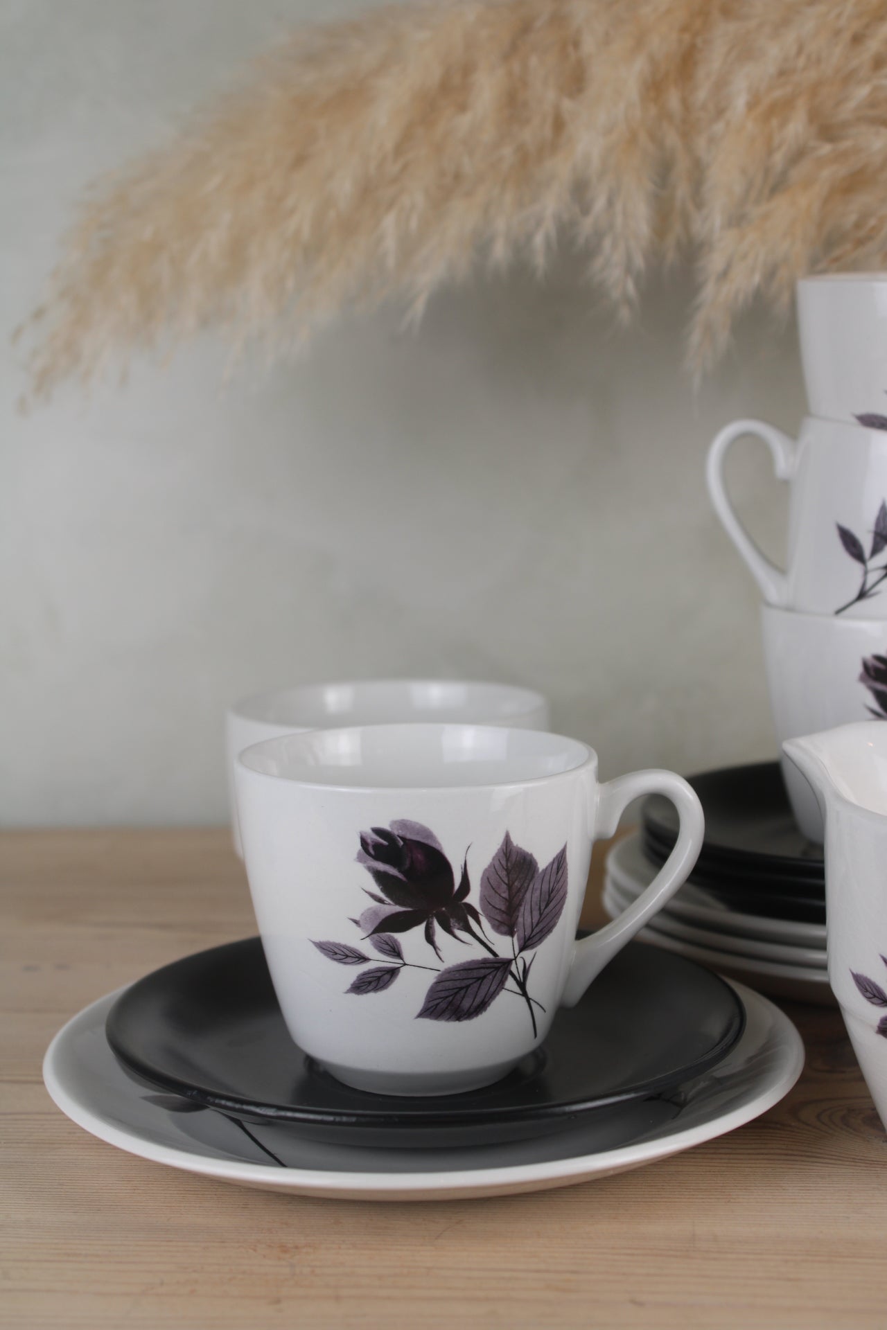 Set of 4 British Anchor ‘Romance’ Teacup Trios