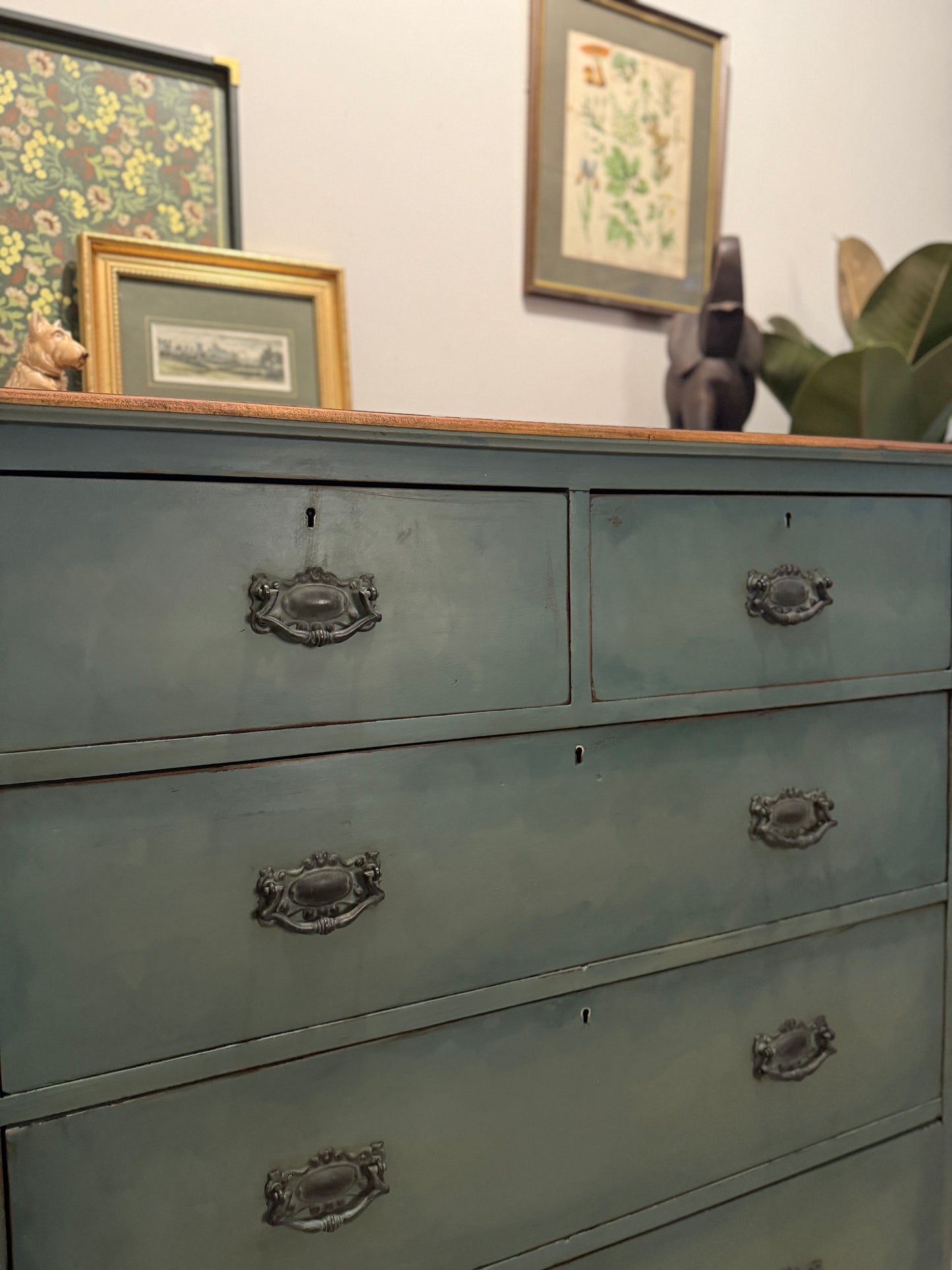 Dark Green Antique Painted Chest of Drawers