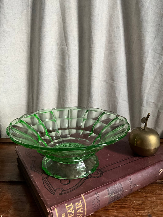 Mid century green glass serving bowl