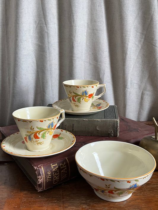 Vintage Grindley pair of teacup and saucer with sugar bowl