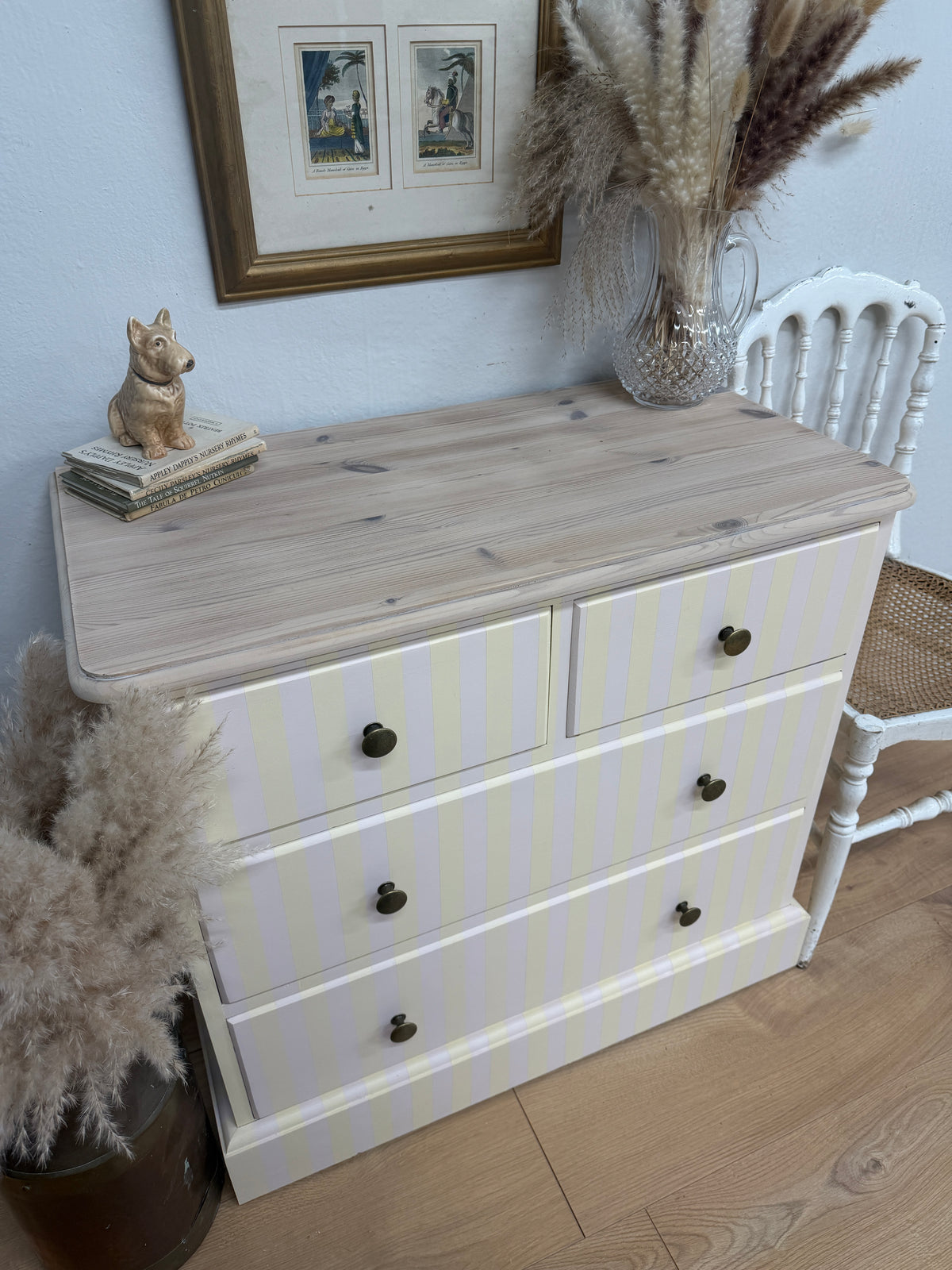 Solid pine painted striped chest of drawers
