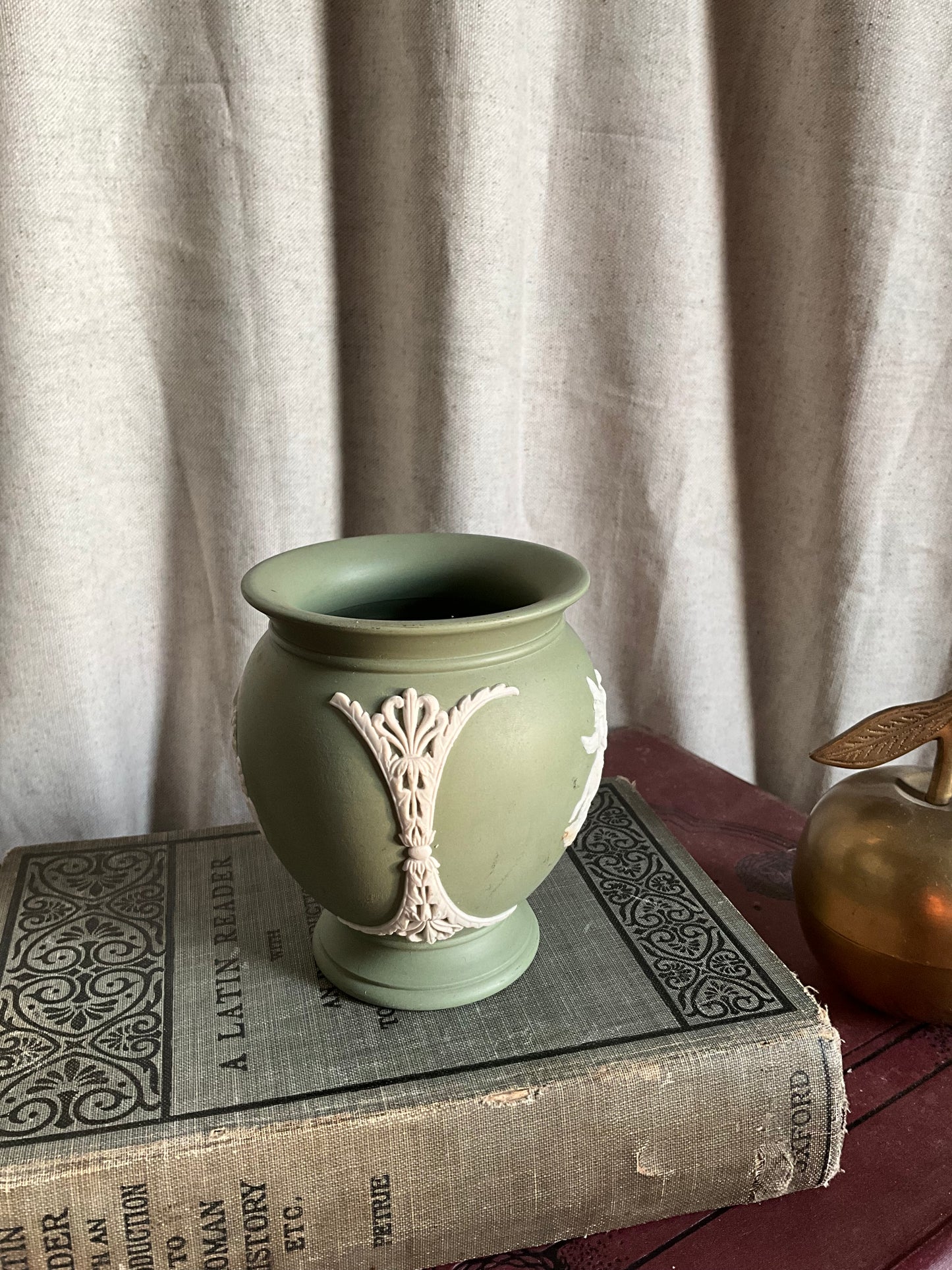 Small vintage green Wedgwood vase