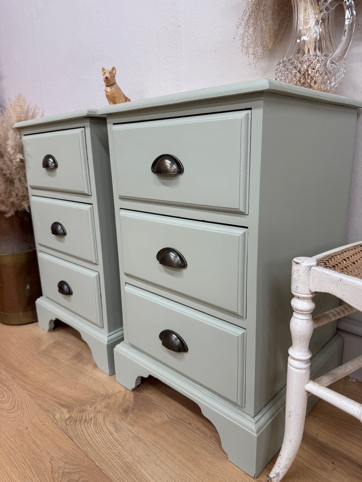 Pair of solid pine painted bedside drawers